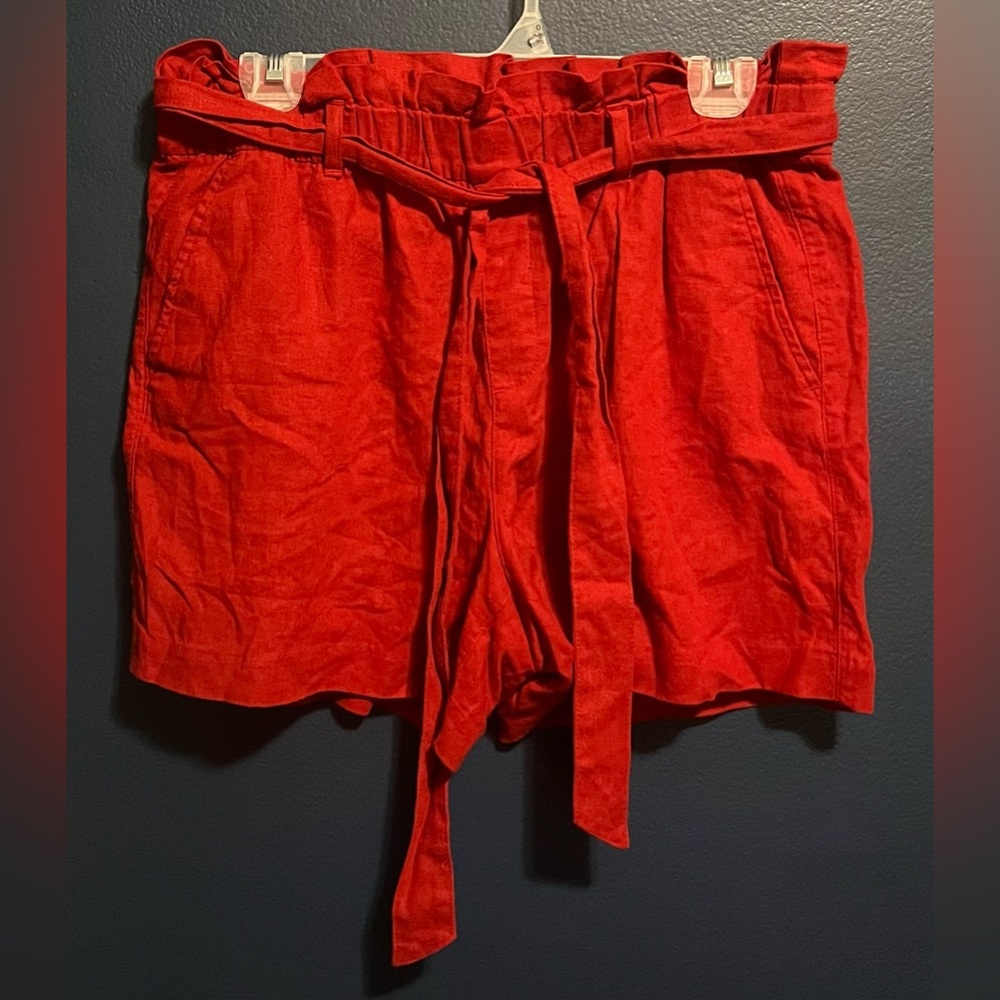 Stylish Red Women's Linen Shorts